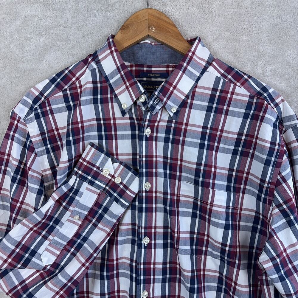 Mason James Long Sleeve Button Down Plaid Shirt Men's Large Stretch Preppy Smart
